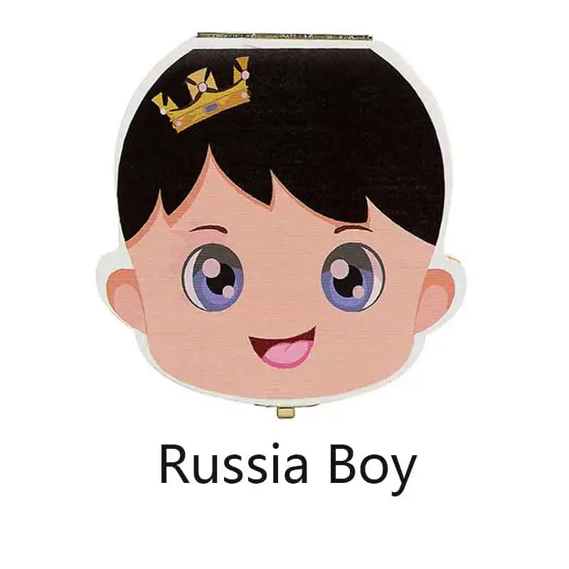 Испанский Английский Голландский/Португальский французский Россия детская деревянная коробка для зубов органайзер для хранения молочных зубов - Цвет: Colour boySpanish