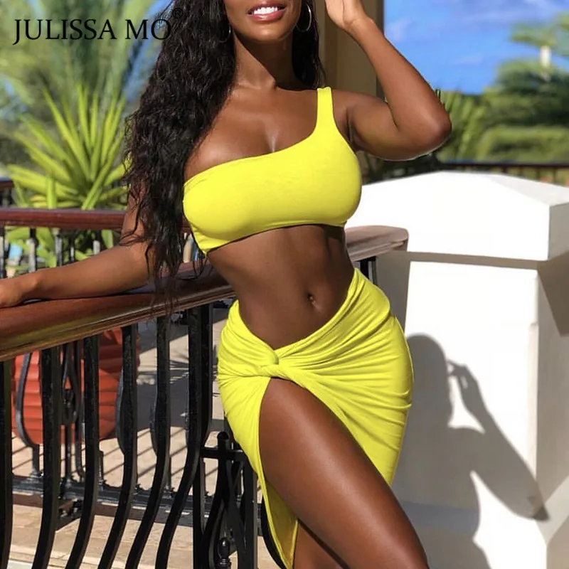Julissa mo сексуальное Бандажное платье на одно плечо Женский комплект из двух