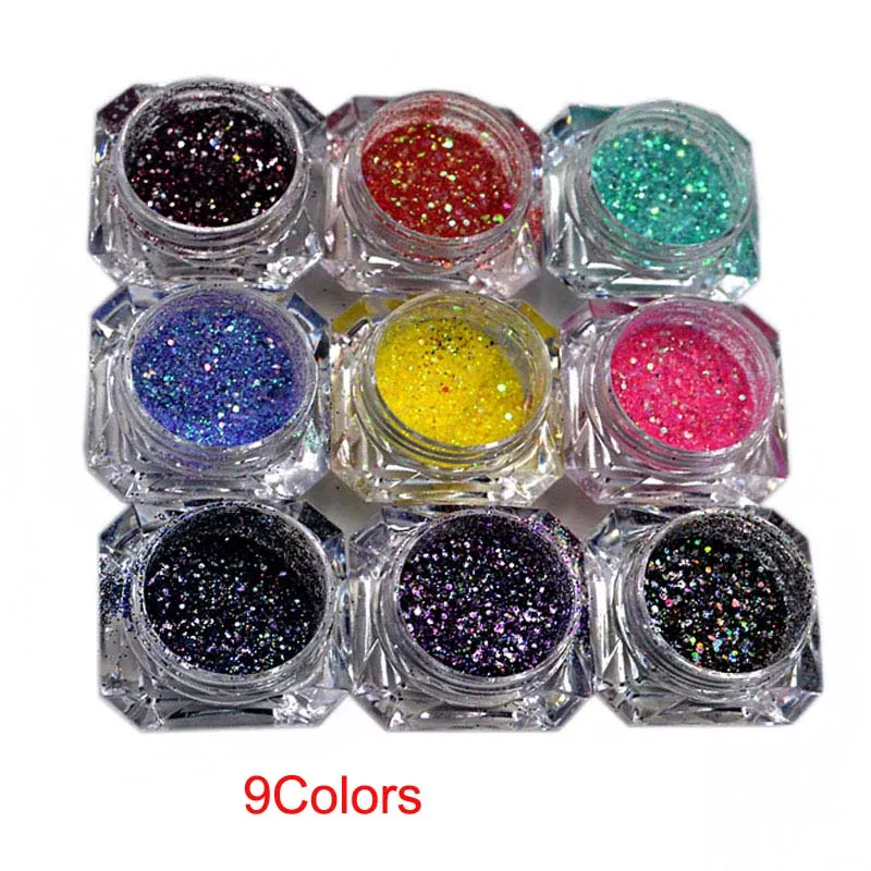 

Nail Glitter 9Boxes Set Nail Art Glitte Powder Dust Ultra-fine diamond powder mixed ultra-fine small sequined nail Glitters, M22