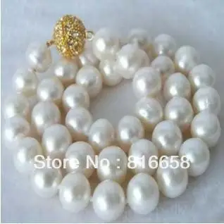

Free shipping@@Huge 11-12mm Akoya Cultured White pearl necklace 18" AAA