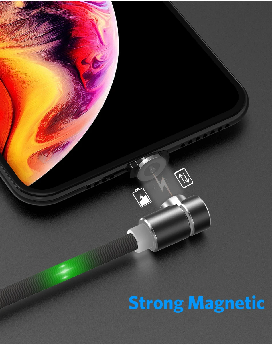 USLION светодиодный светящийся Магнитный кабель для быстрой зарядки Micro usb type C для iPhone XS X 8 samsung S10 Магнитный телефонный кабель