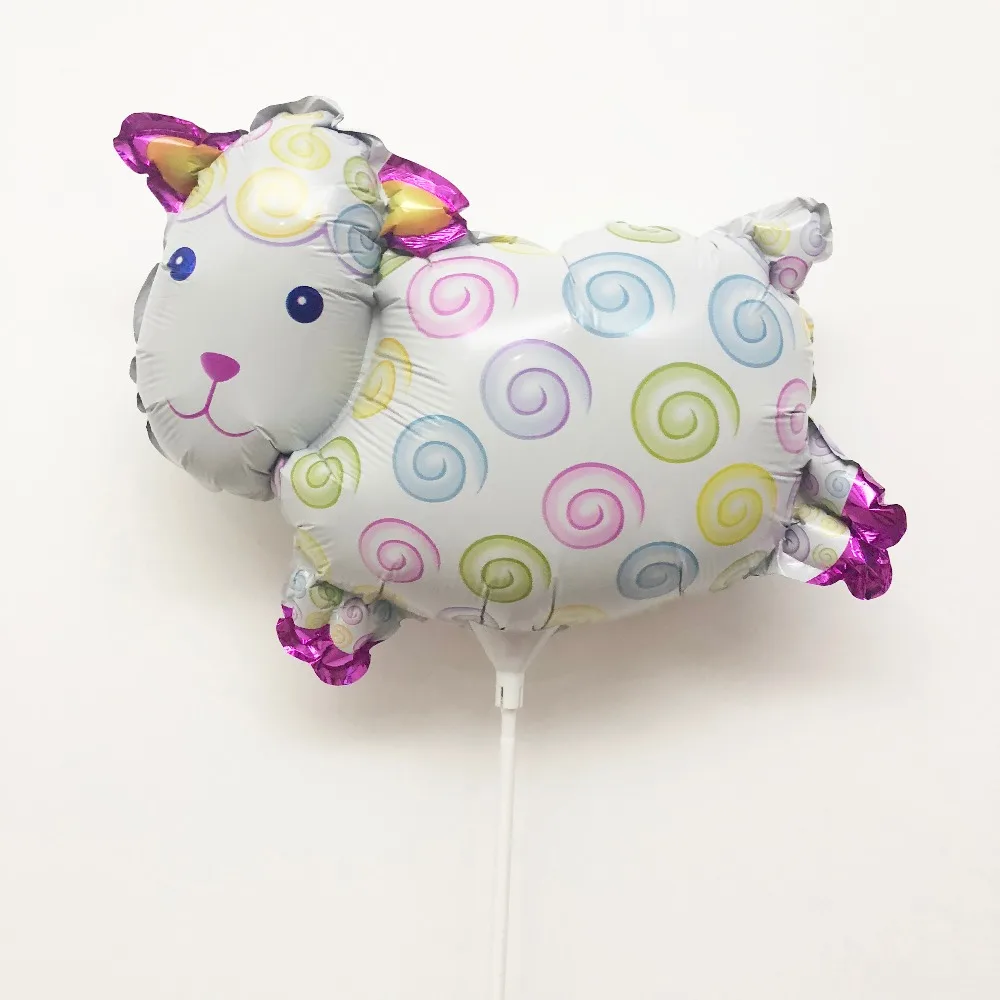 

4PCS Mini Sheep Foil Balloon Hand Hold Balloons with Sticks with Cup Sheep Globos For Kids Birthday Toys Zoo Party Decorations (