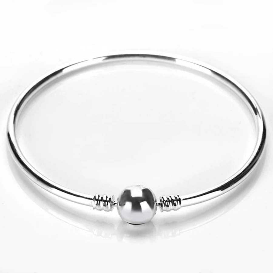 925 Sterling Silver Clip Charm Bangle with Ball Clasp Fit Original