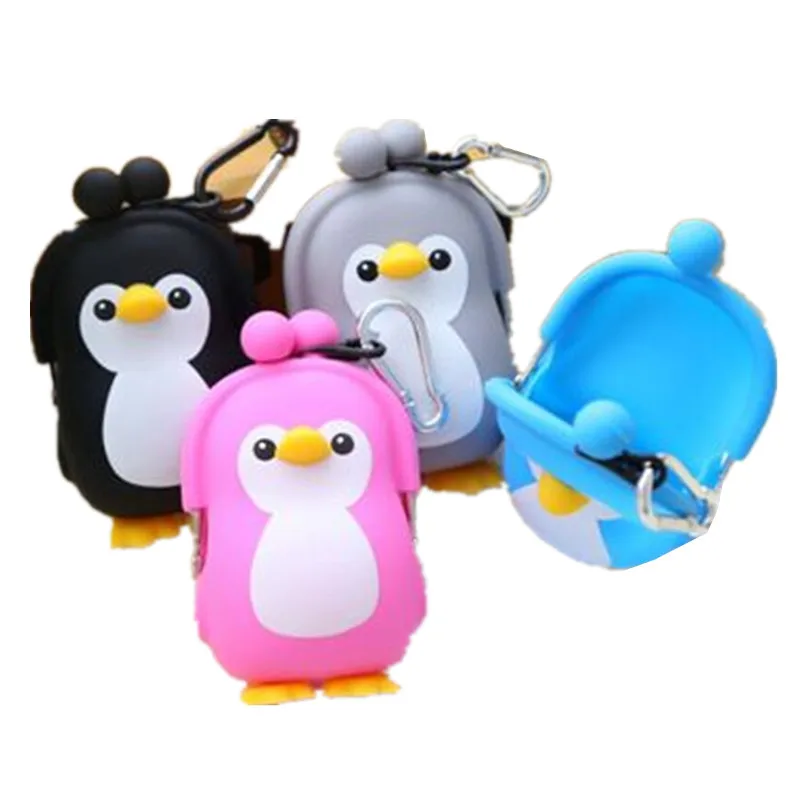 

New wallet silicone cartoon wallet penguin boy girl coin bag baby key bag factory wholesale with hook ring change purse case