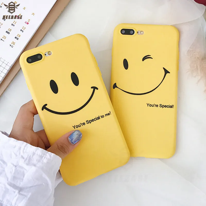 

Cute Soft silicone Phone Case For iphone 6 fundas For iphone 7 Yellow Smile Phone case For iphone X 6 6s 7 Plus 8 Plus Coque