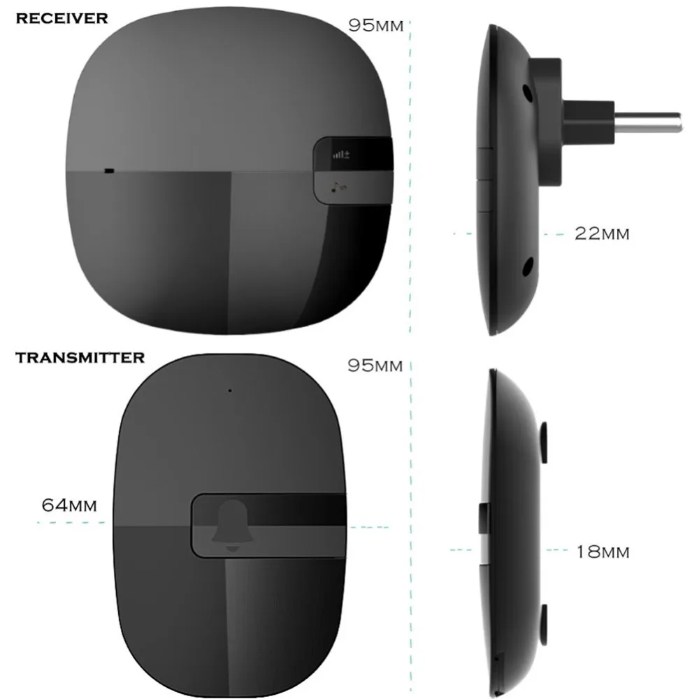 SMATRUL New Waterproof Wireless Doorbell EU US Plug 350M Remote smart Door Bell Chime ring Slim 1 2 button 1 2 receiver no battery 1