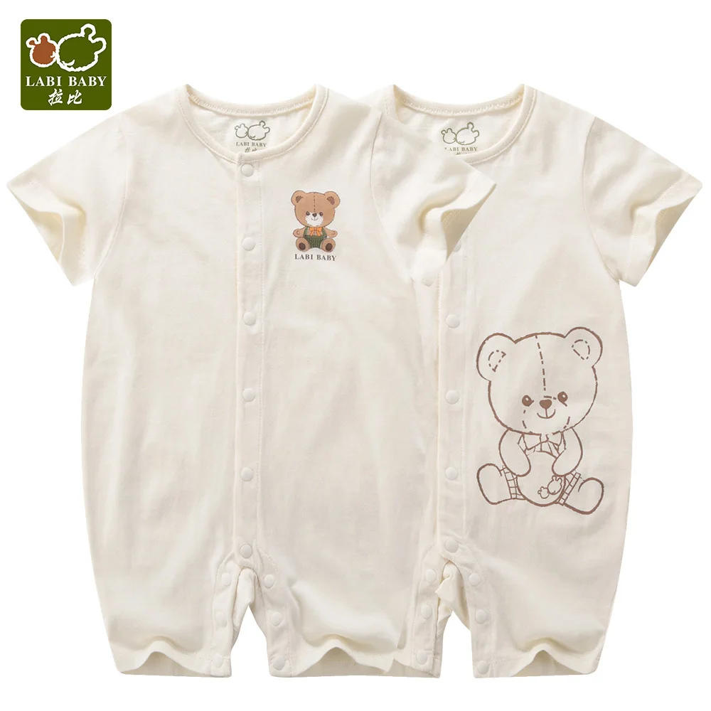

LABIBABY 2 Pieces Bear Blanket Sleepwear Rompers Short Sleeve Cotton Unisex Full Open One-pieces Summer Clothes Kids Toddlers