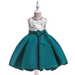 Платье принцессы с вышивкой, платье с цветочным рисунком для девочек, платье со шлейфом для девочек