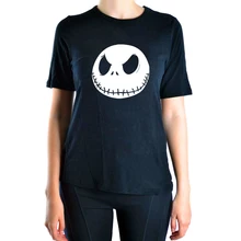 2016 Summer Jack Skellington Evil Smile print t shirt Women top harajuku tee shirt funny brand hiphop femme black cotton hipster