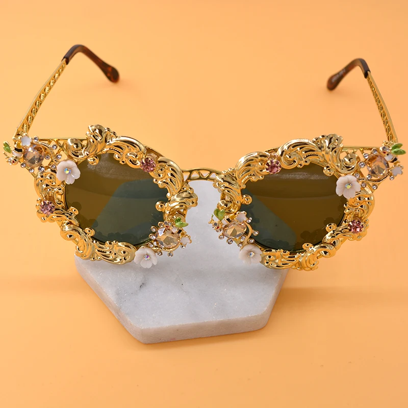 Кошачий глаз, солнцезащитные очки для женщин, фирменный дизайн, кристаллы, Ретро стиль, цветок, украшение, Европейский стиль, солнцезащитные очки, Oculos De Sol Feminino