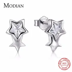 Modian Аутентичные 925 Sterlring серебряная звезда Cubic Zirconia Stud золотые, розовые серьги модные вечерние украшения Для женщин Изысканная серьга