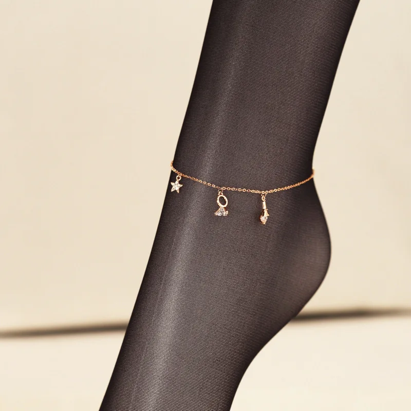 

Female Summer Fashion Double Use Anklet&Bracelet Real Rose Gold Copper Anklet Cute Zircon Star Pendant Chain High Quality Anklet