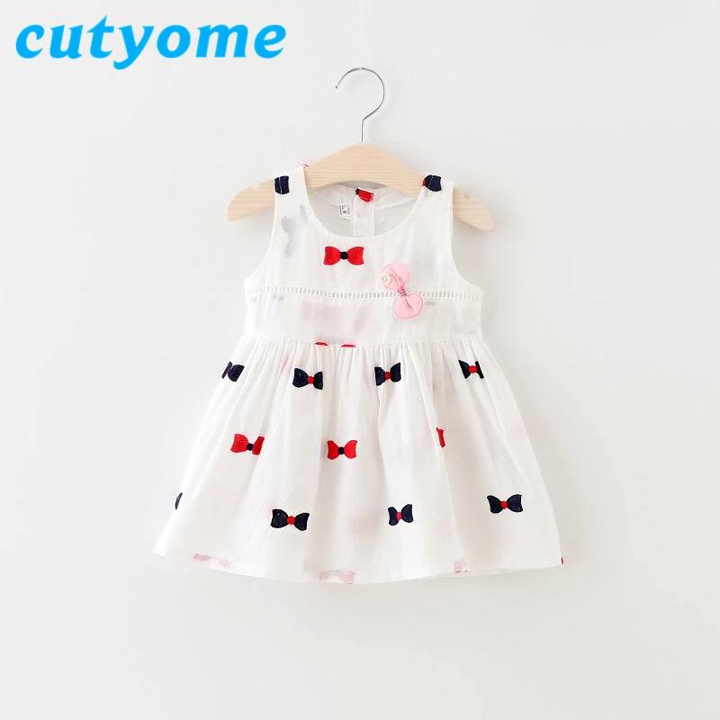 

Cutyome Vintage Baby Girls White Dresses with Bowknot Cotton Embroidery Beach Style Bow Evening Party Dress for Kids 1-2-3-4 Yrs