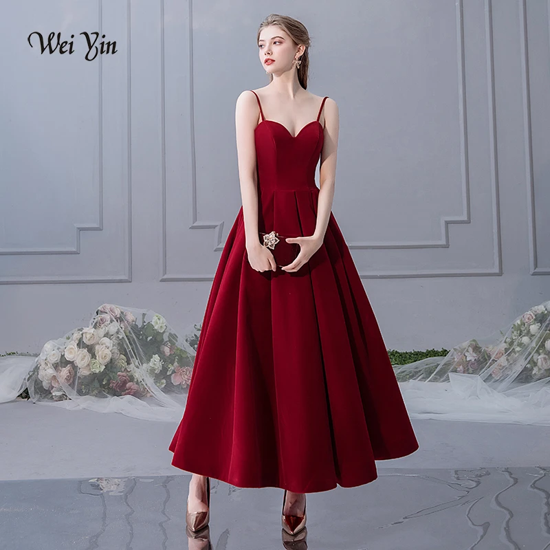 Weiyin Vestidos largos elegantes de terciopelo para mujer, vestido Formal de noche, color rojo vino, bonito, barato, para fiesta, graduación| - AliExpress