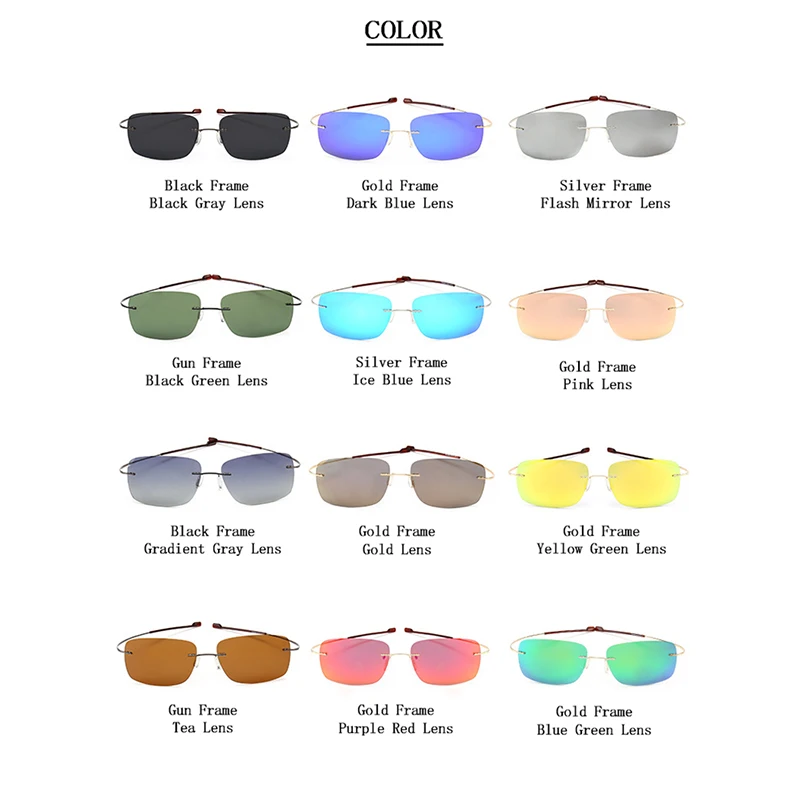 Без оправы с эффектом памяти титановые поляризованные солнцезащитные очки модные квадратные ультралегкие женские мужские очки для вождения путешествия 14 цветов UV400 N5