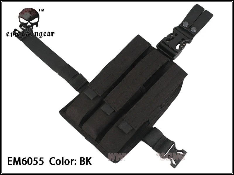 Emersongear MP7 Тактический тройной подсумок набор падения ноги бедра маг платформа военные патроны сумка Открытый страйкбол охота сумка - Цвет: BLACK