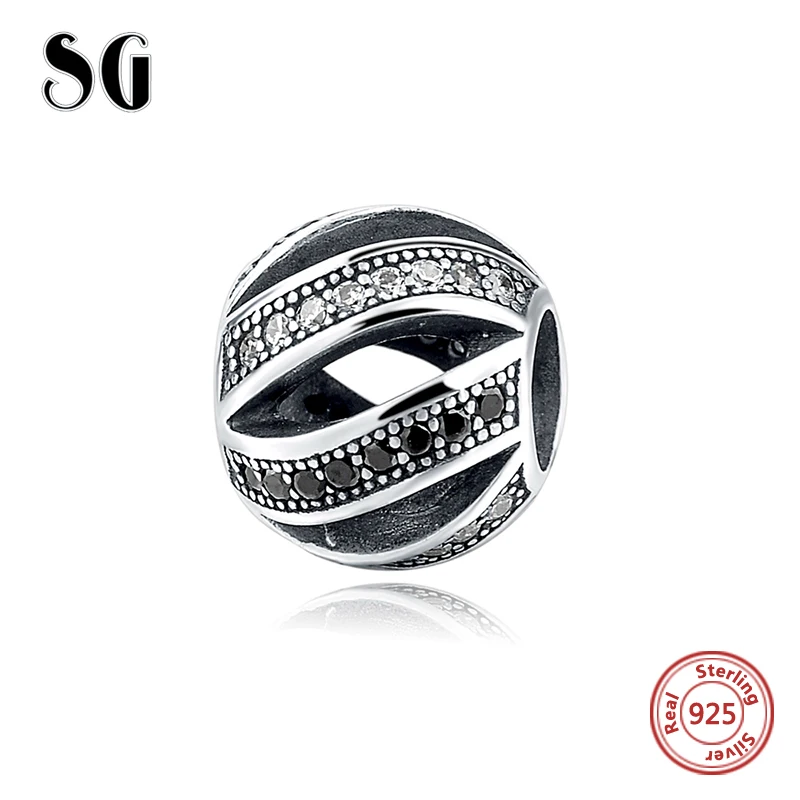 

New Authentic 925 Sterling Silver Charm Beads Clear white&black zirconia Beads Fit DIY charm Bracelet DIY Jewelry for women Gift