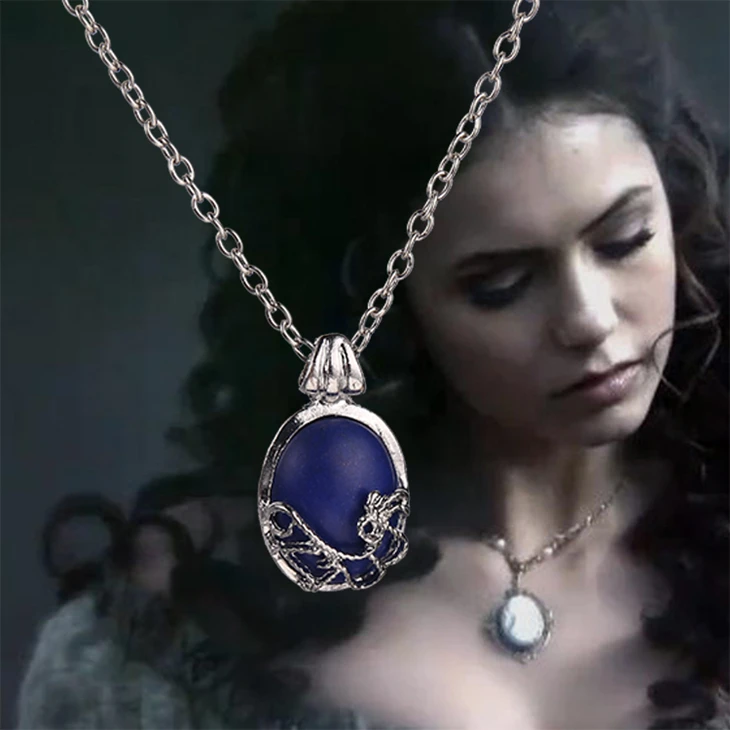 Collar Vintage de los diarios de vampiro para mujer, colgante de piedra azul, joyería de Película Popular de delicada, Cosplay, venta al por mayor|the vampire diaries necklace|vampire diaries necklacefashion necklace -