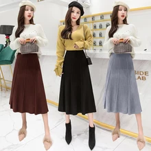 TingYiLi Winter Warm Knitted Skirt High Waist A Line Women Skirt Black Gray Coffee Khaki Long Skirt Female