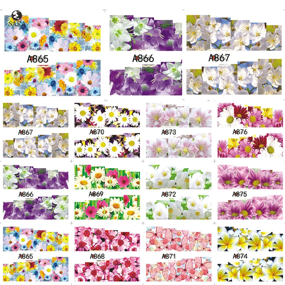 

Sara Nail Salon 1 Sheets Nail Art Sticker Water Transfer Sheets Silver White Colorful Full Flower Watermark Manicure A865-876