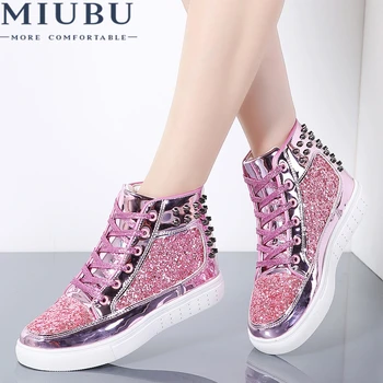 

MIUBU 2020 New Design Autumn Boots Women Fashion Flats Rivet Sequins Shiny Shoes Leather Casual Shoes Ankle Boots for Women