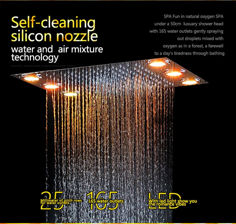 Rain Shower Set Remote Control Color LED Lights Shower Sets 3 Way Temperature Thermostatic Mixer Bathroom 360500mm  (3)