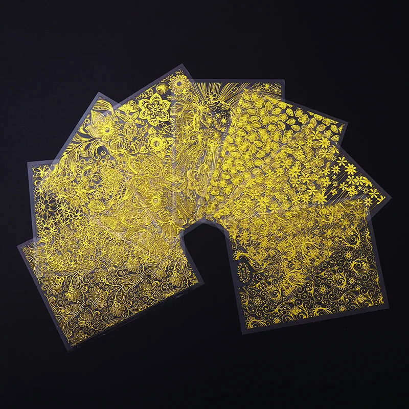 

8 Sheets Black Lace 3D Tips Nail Sticker Gold Metallic Blossom Flower Nail Art Transfer Sticker Decoration