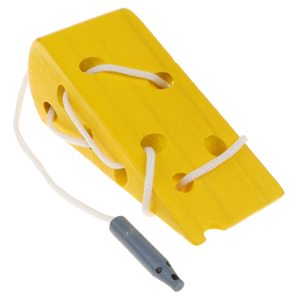 Wooden Lacing Cheese Toy String Wood Block Threading Puzzles Travel Game