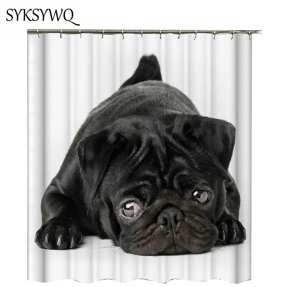 

bathroom decor shower curtain dog 2018 cortina de ducha new arrival black English bulldog bathroom curtain bath