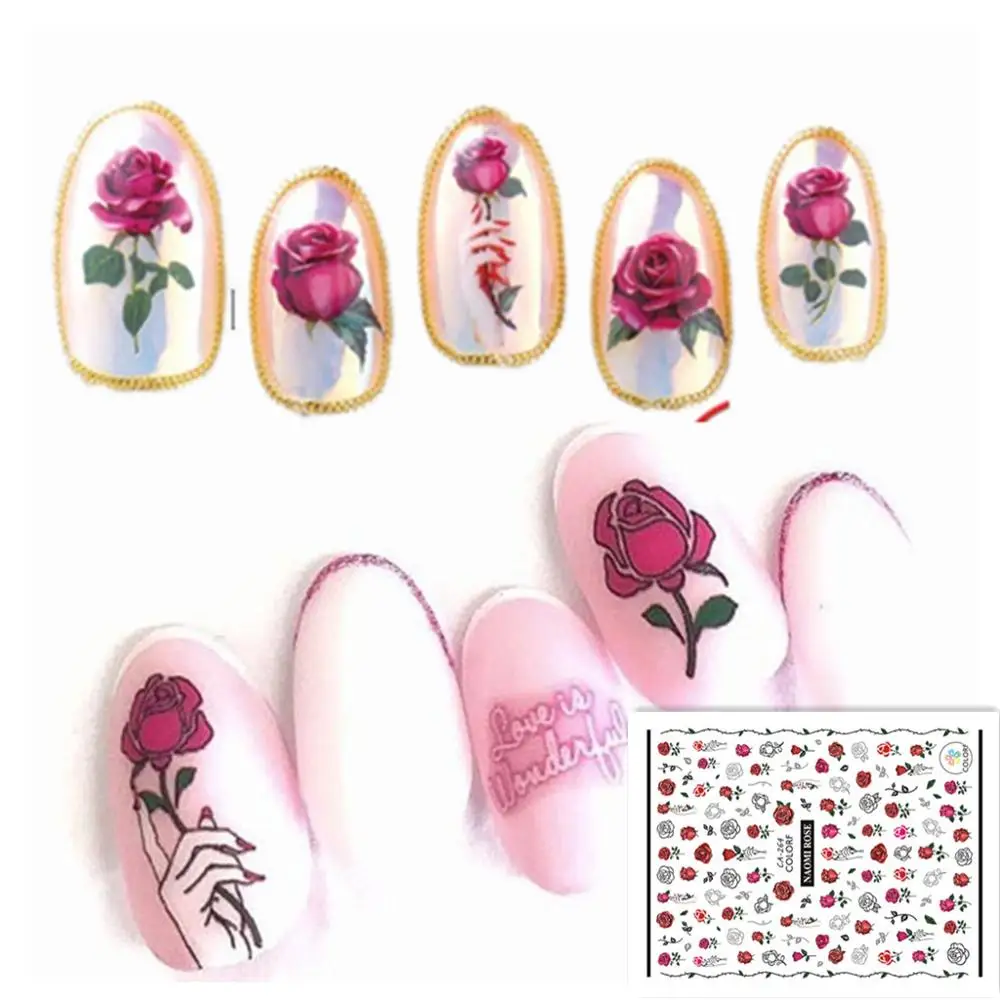 

Newest sales promotion rose 3d nail art sticker decorations Japan Korea type DIY nail decal stamping nail wraps