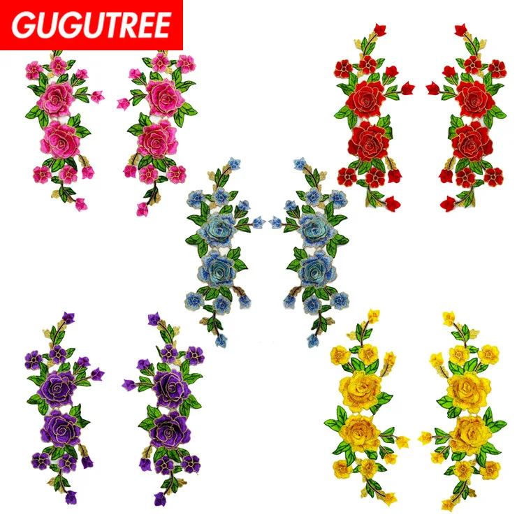 

GUGUTREE embroidery big rose patches flower patches badges applique patches for clothing ZM-74