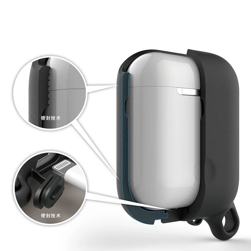 Waterproof Earphone Case For Airpods 2 & 1 Soft Smooth Silicone Bluetooth Wireless Earphone Case For Airpods With Ring Holder