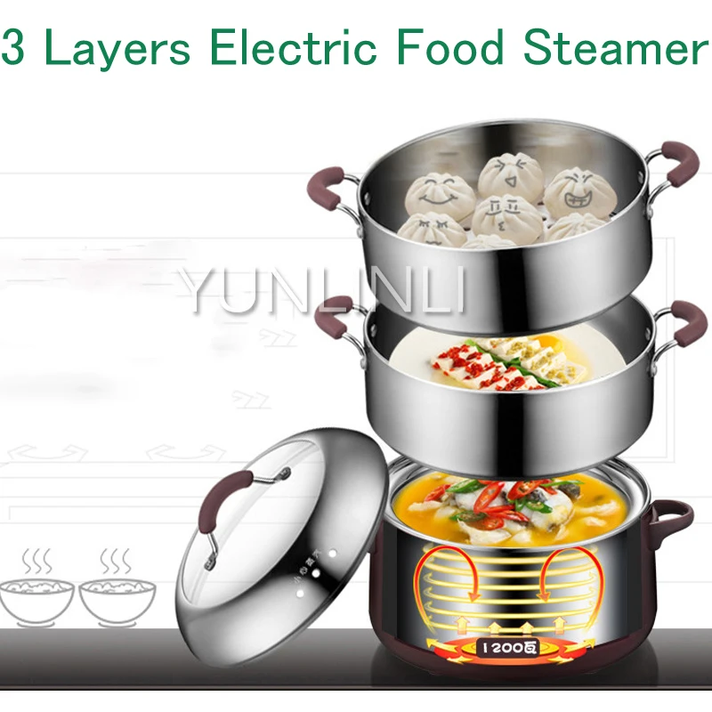 

Stainless Steel 3 Layers Electric Food Steamer/ Saucepan Time Scheduling Multi-function Electric Chafing Dish DZG-A80A1
