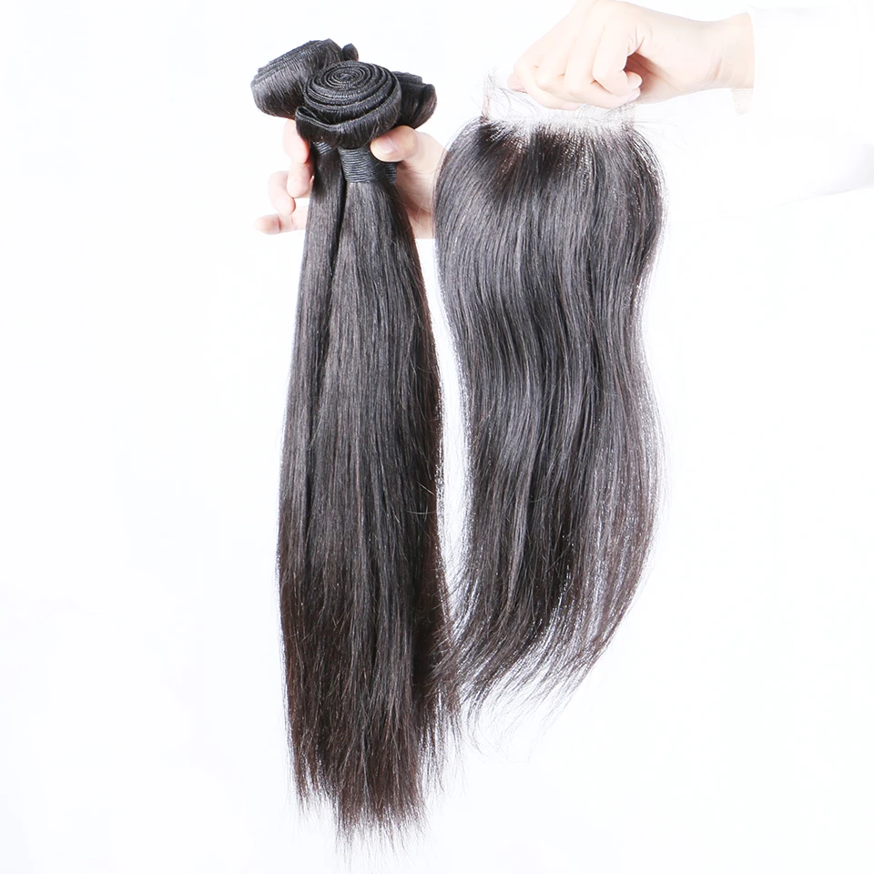 Малазийские волосы с закрытием прямые человеческие волосы пучки с закрытием свободная часть 3 пучки Brenda remy волосы с закрытием Бесплатная