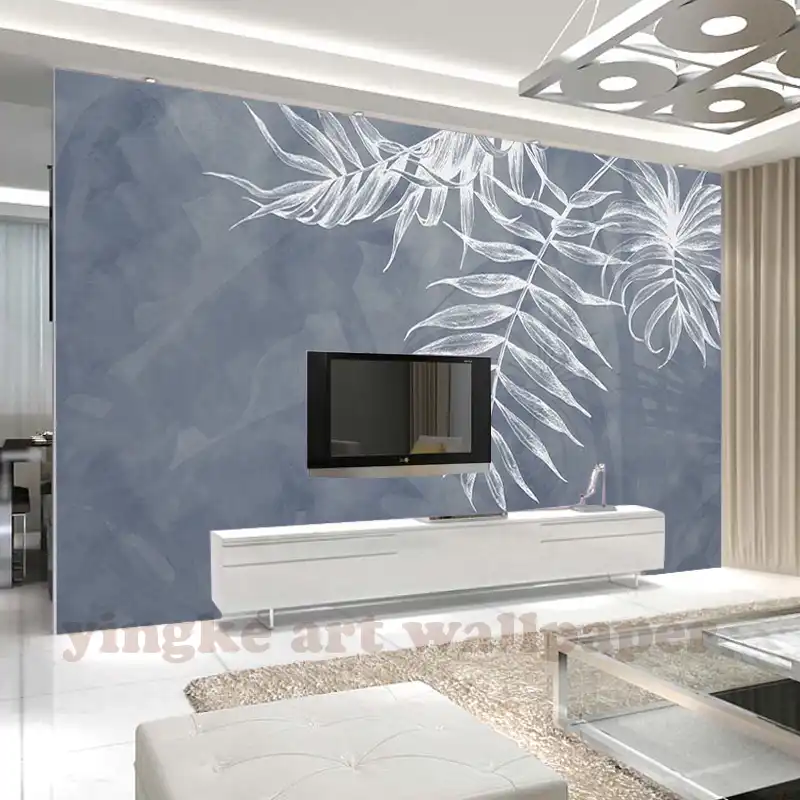 カスタム壁紙紺3d写真壁画エレガント北ヨーロッパスタイル葉テクスチャテレビの背景壁紙オリジナル画像 壁紙 Aliexpress