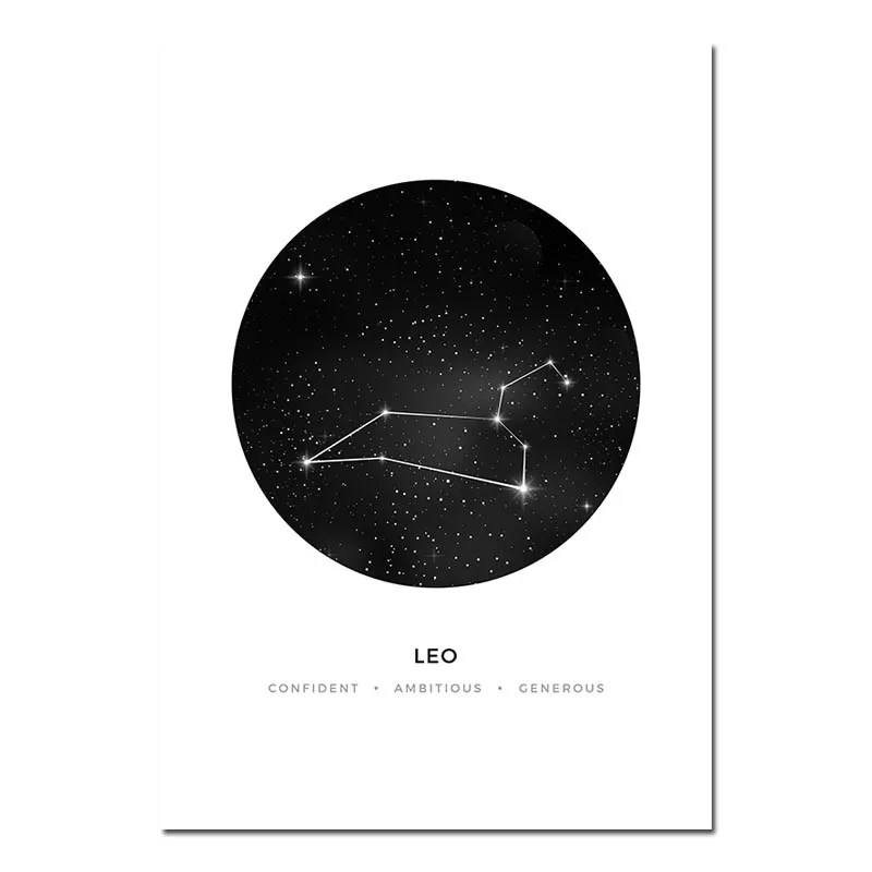 LEO Созвездия детская настенная живопись на холсте Знак зодиака Астрология черный белый плакат печать скандинавские детские украшения картины - Цвет: LEO