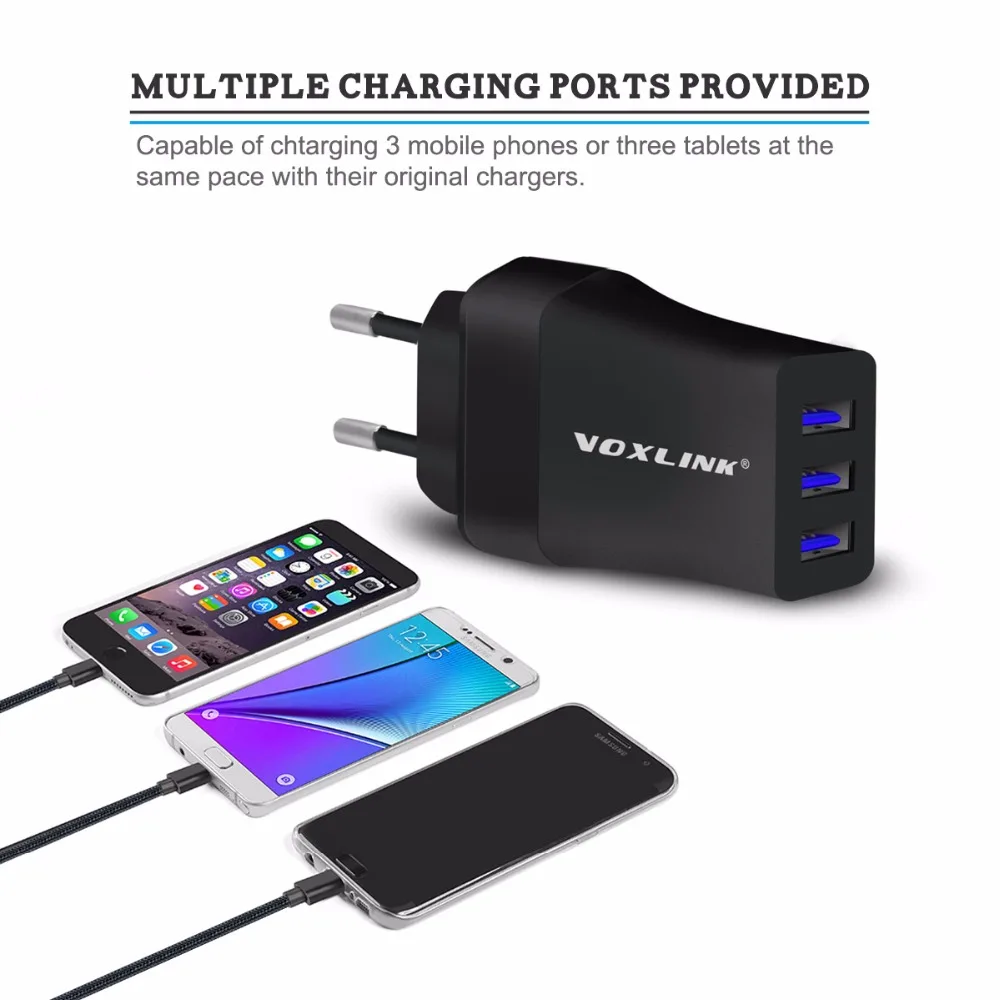 VOXLINK 3 порта USB зарядное устройство 5V 2.4A портативное мини настенное/дорожное с