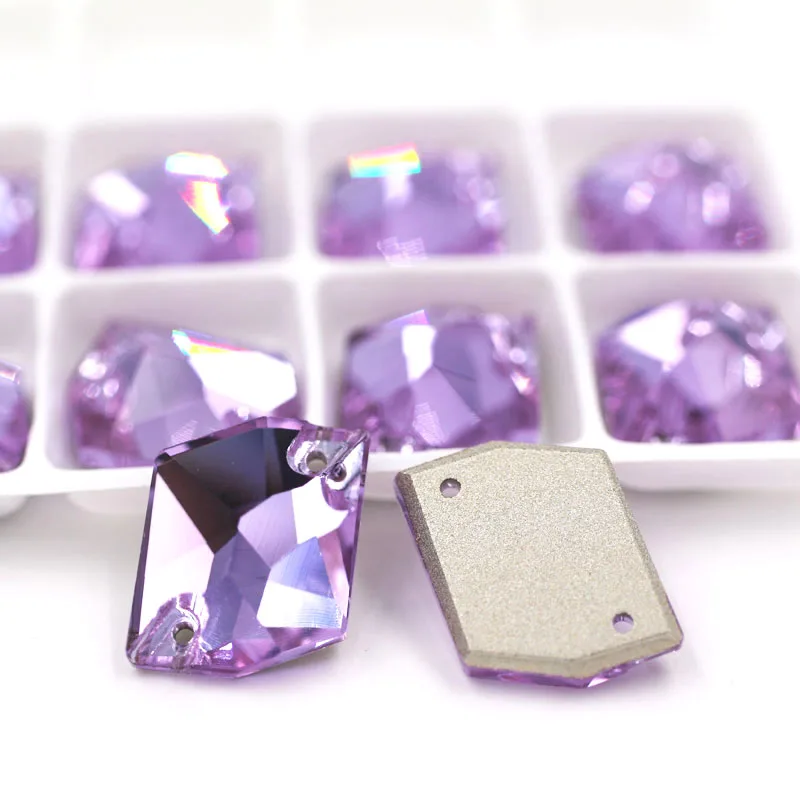 Violet Новинка, 13x17 мм, Шестигранная форма, мокко, двойное отверстие, стекло, кристалл, пришивные стразы с плоской задней стороной, для одежды, свадебные украшения - Цвет: Violet