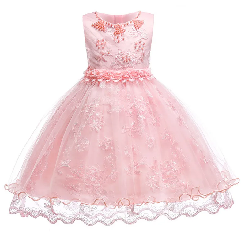 Neonatal Baby Girl Dress for baptism 3-24M Baby Girls Dresses Vestido pearl flower sleeveless birthday tutu princess dress