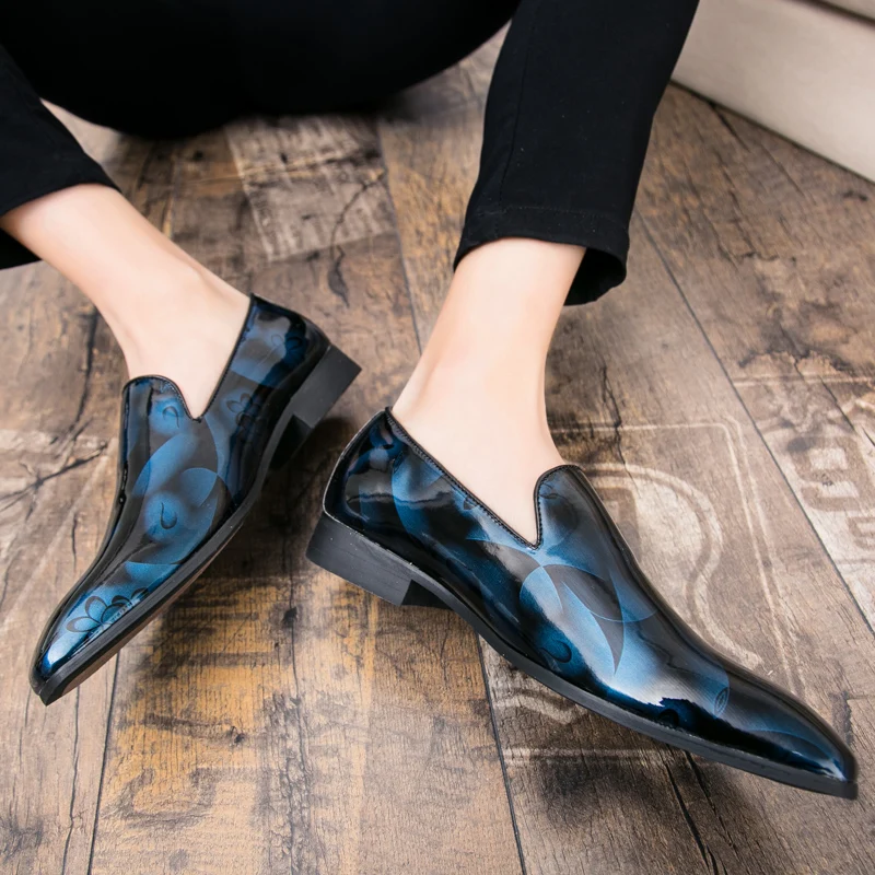 cool flowers print patent leather men shoes luxury italian brand camouflage male footwear mixcolors glossy oxford shoes for men (26)