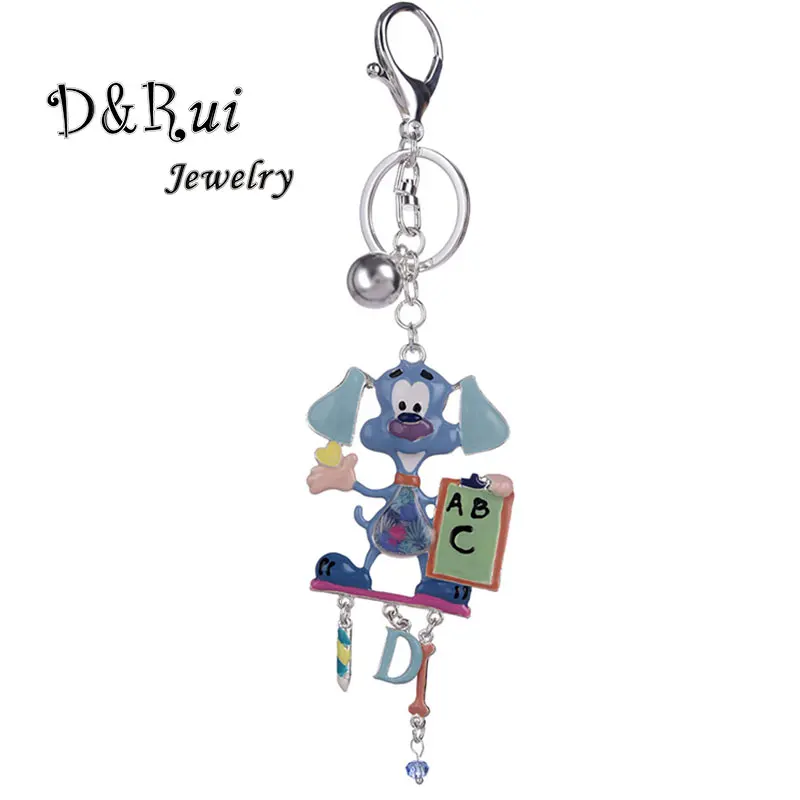 Llaveros de perros bonitos para mujer, llaveros de animales en 8 colores, anillo A B C D, colgante de coche con letras en inglés, joyería 2019