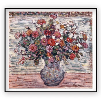 

Canvas Art Print Flowers in a Vase (Zinnias) by Maurice Brazil Prendergast World Famous Painting Canvas Print For Home Decor