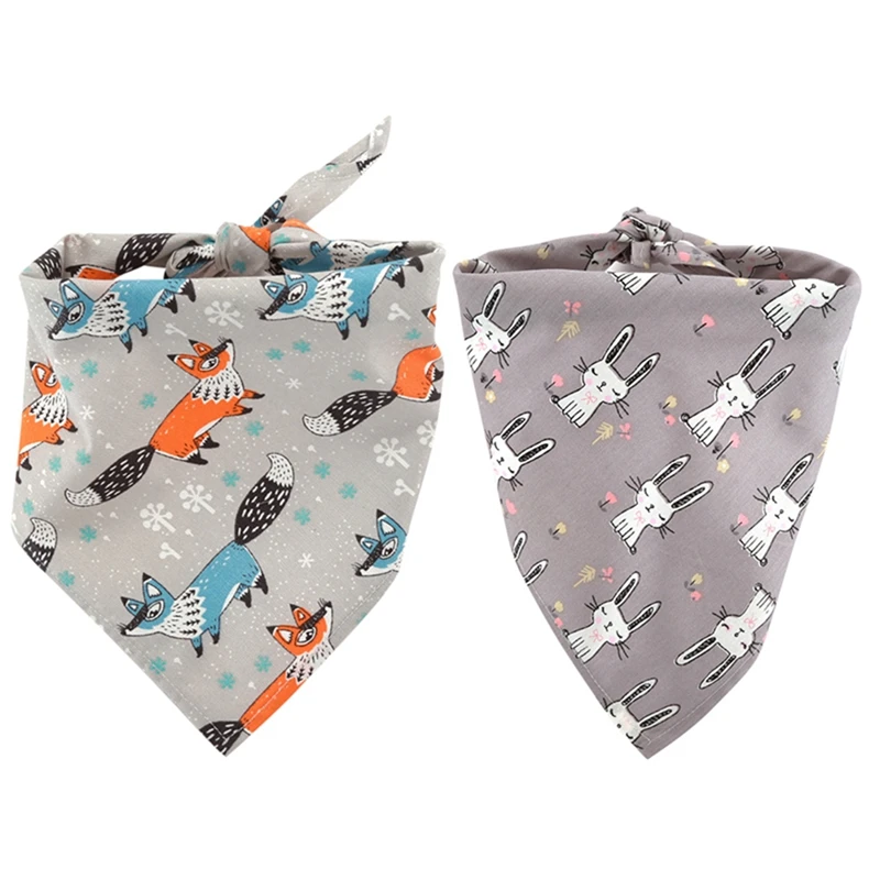 Cotton Animal Rabbit Fox Pattern Dog Bandanas font b Pet b font Saliva Towel Washable Bow