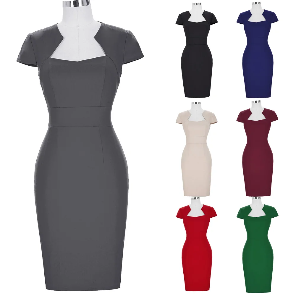 Женское офисное платье с коротким цельнокроеным рукавом облегающее карандаш