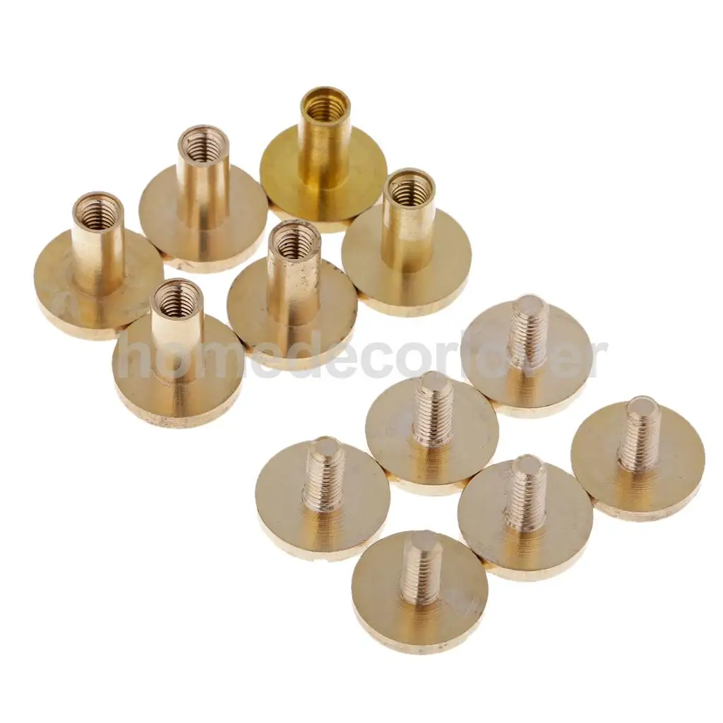 6 Sets Solid Brass Flat Round Head Stud Screwback Leather Craft Chicago Screws