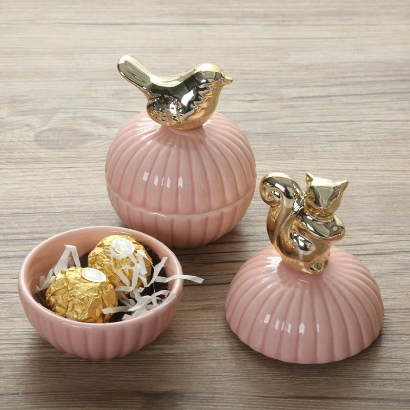 Jewelry Storage Box Ceramic Animals Wedding Ring Trinket Box with Crystal Holder,storage box