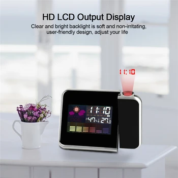 

LED Backlight Clock Projector Time Watch Multi Function Digital Weather Calendar Time Projection Alarm Clocks Desktop Decoration