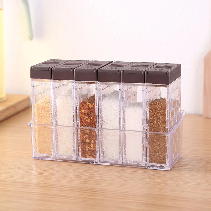 

6pcs/set Acrylic Transparent Spice Jar Colorful Lid Seasoning Box Salt Condiment Cruet Storage Box Containers Kitchen Tools
