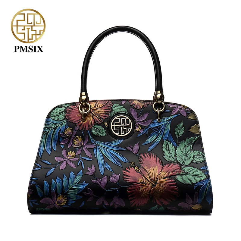 

PMSIX Autumn Winter Luxury Designer Leather Women Handbags Embossed Flower Retro Vintage Ladies Shoulder Bag Female Tote P110024