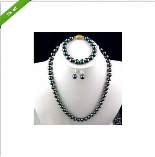 

FREE SHIPPING7~8MM black real saltwater Pearl Earring bracelet necklace set (A0423)